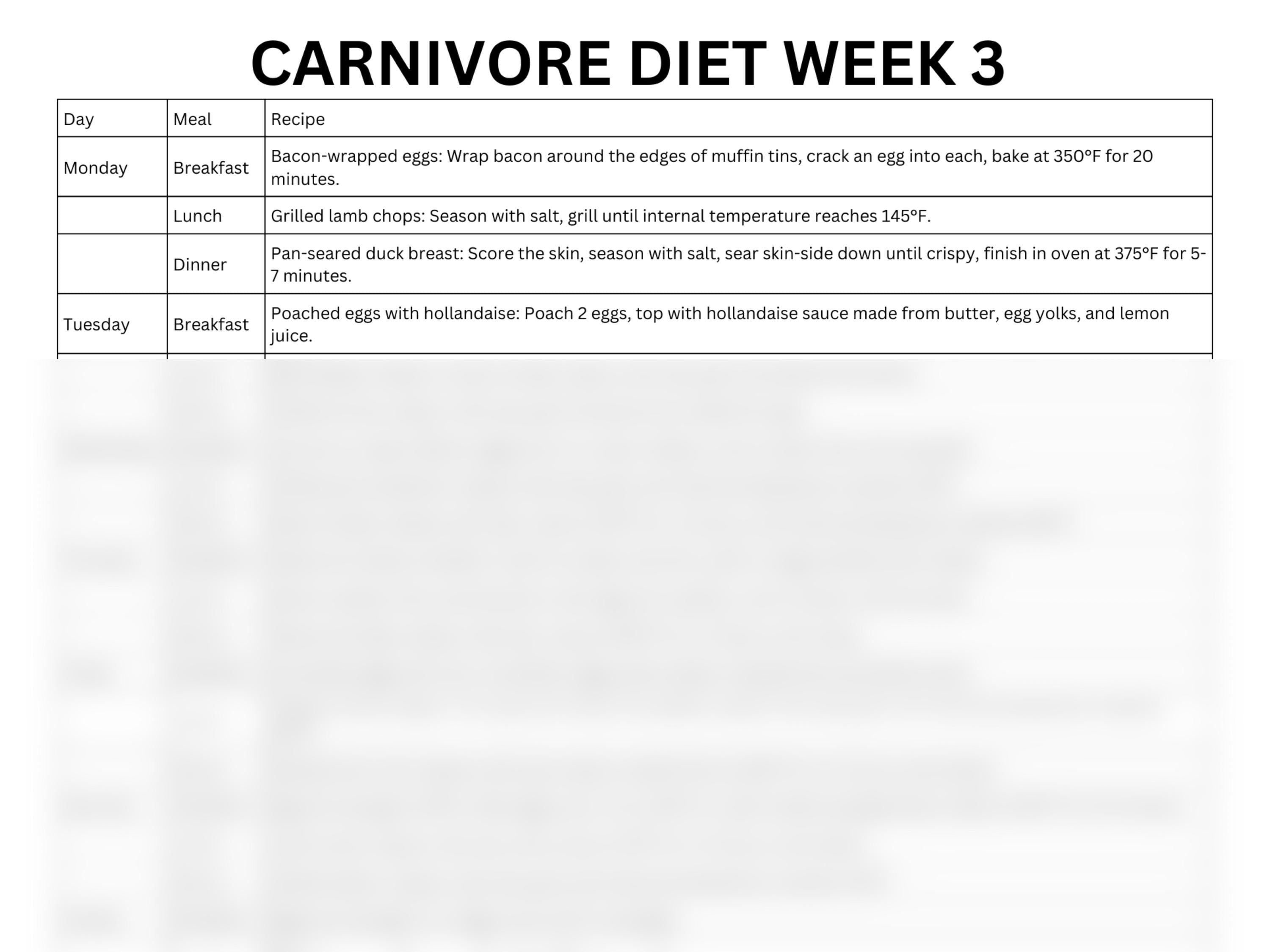 Carnivore Diet Meal Plan PDF Bundle, Simple Easy Recipes, Breakfast, Lunch, Dinner, Snacks