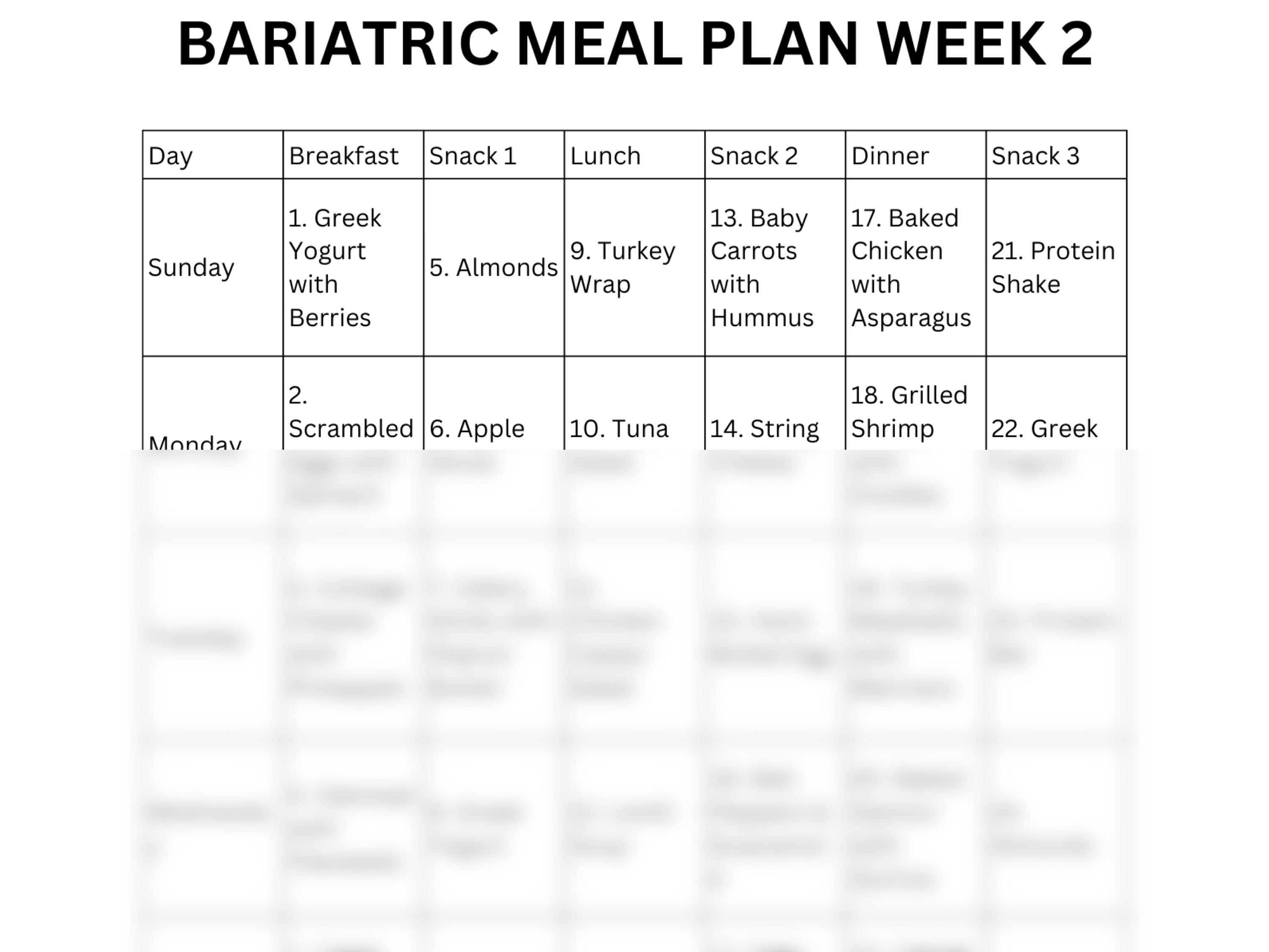 Bariatric Meal Plan Printable PDF, Gastric Bypass Diet Meal Ideas with Recipes + Weekly Shopping Lists