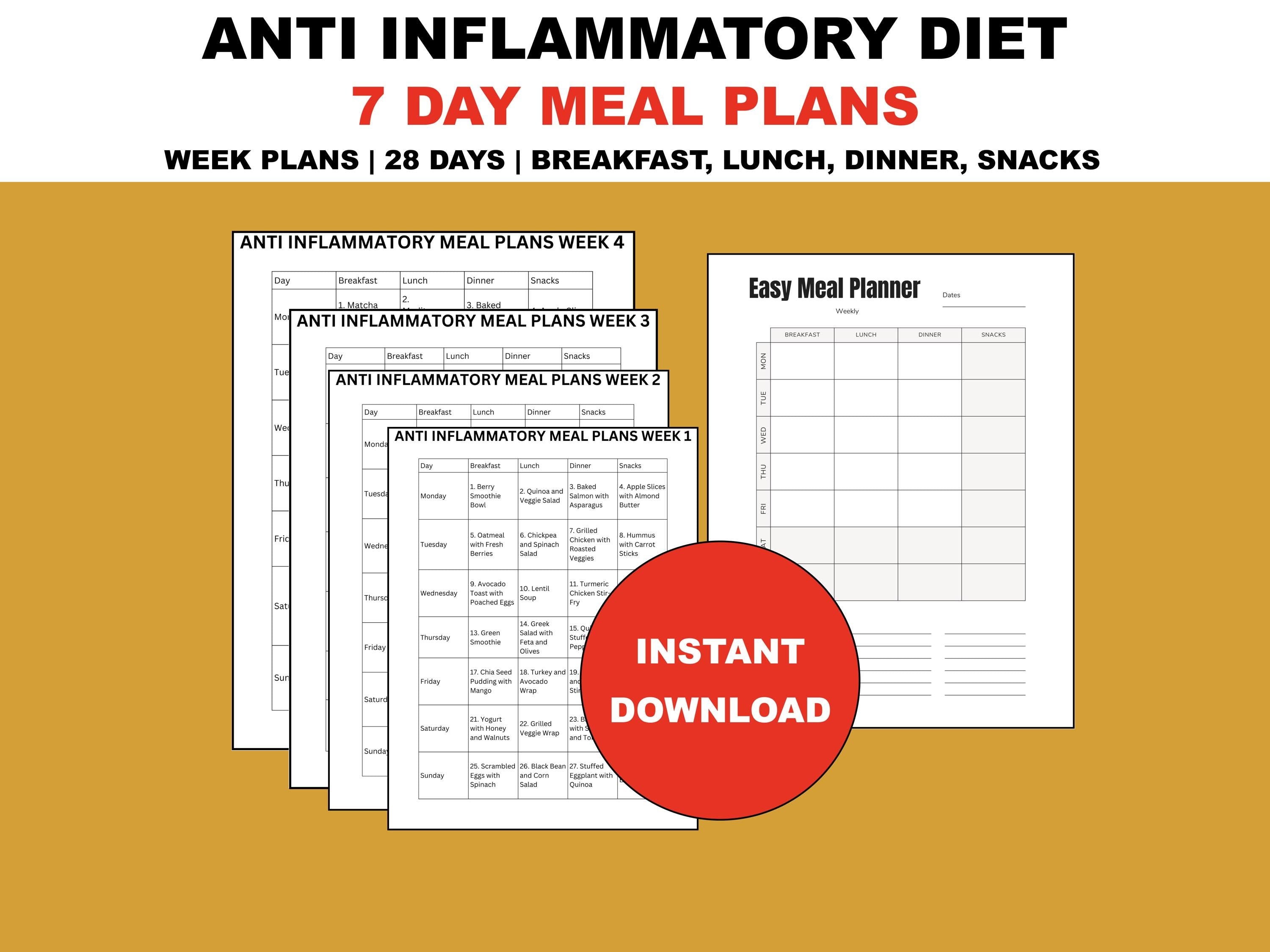 Anti-Inflammatory Diet Meal Plan PDF | 28-Day Healthy Recipes, Breakfast, Lunch, Dinner & Snacks
