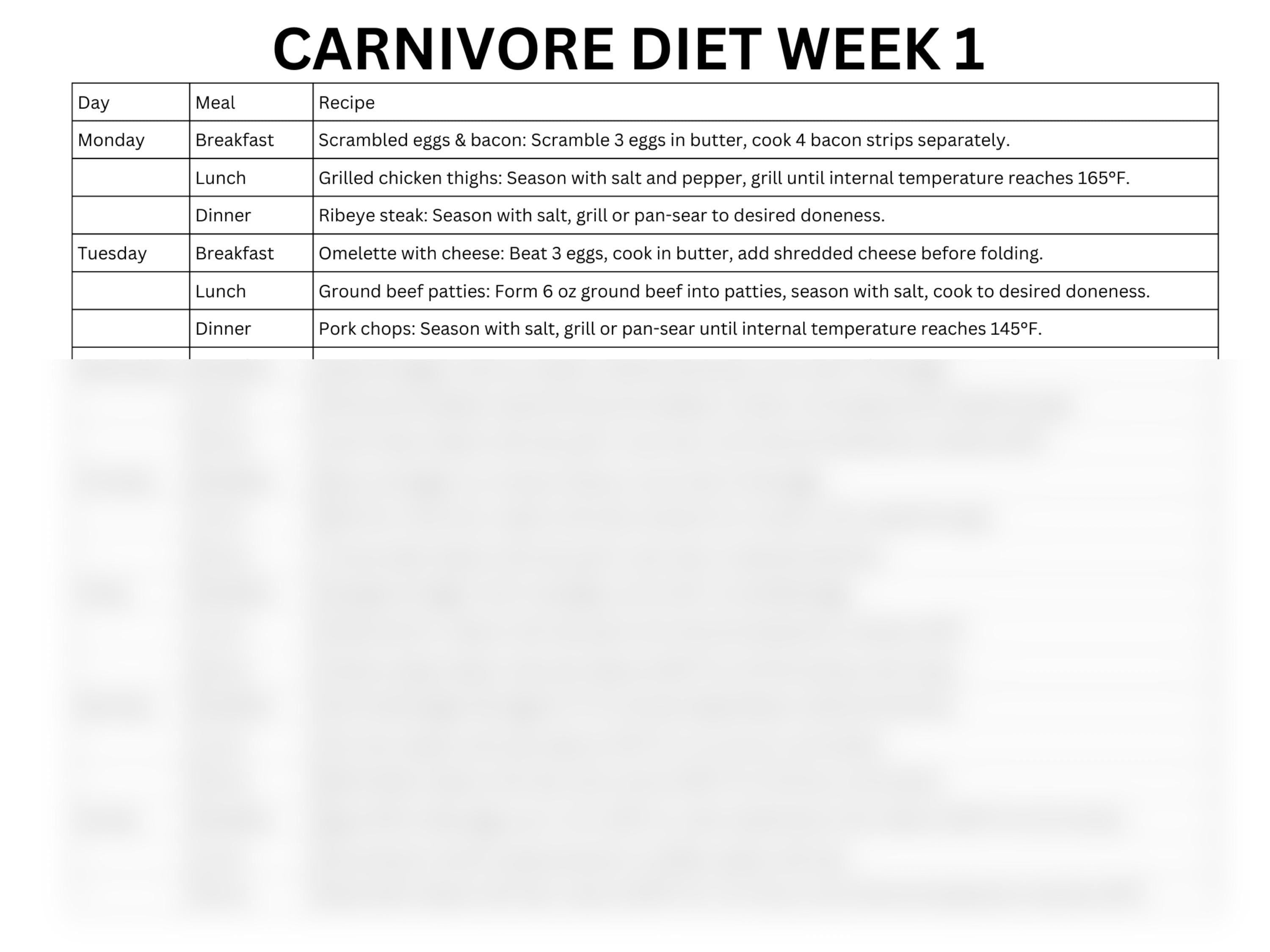 Carnivore Diet Meal Plan PDF Bundle, Simple Easy Recipes, Breakfast, Lunch, Dinner, Snacks