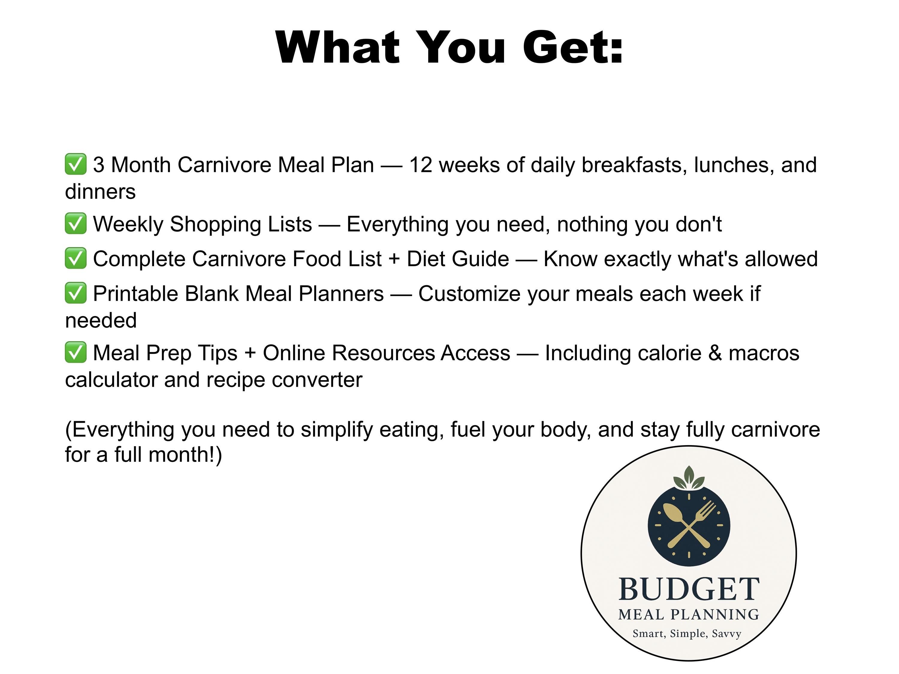 Carnivore Diet Meal Plan, 3-Month Low Carb Recipes, Easy Weekly Shopping Lists