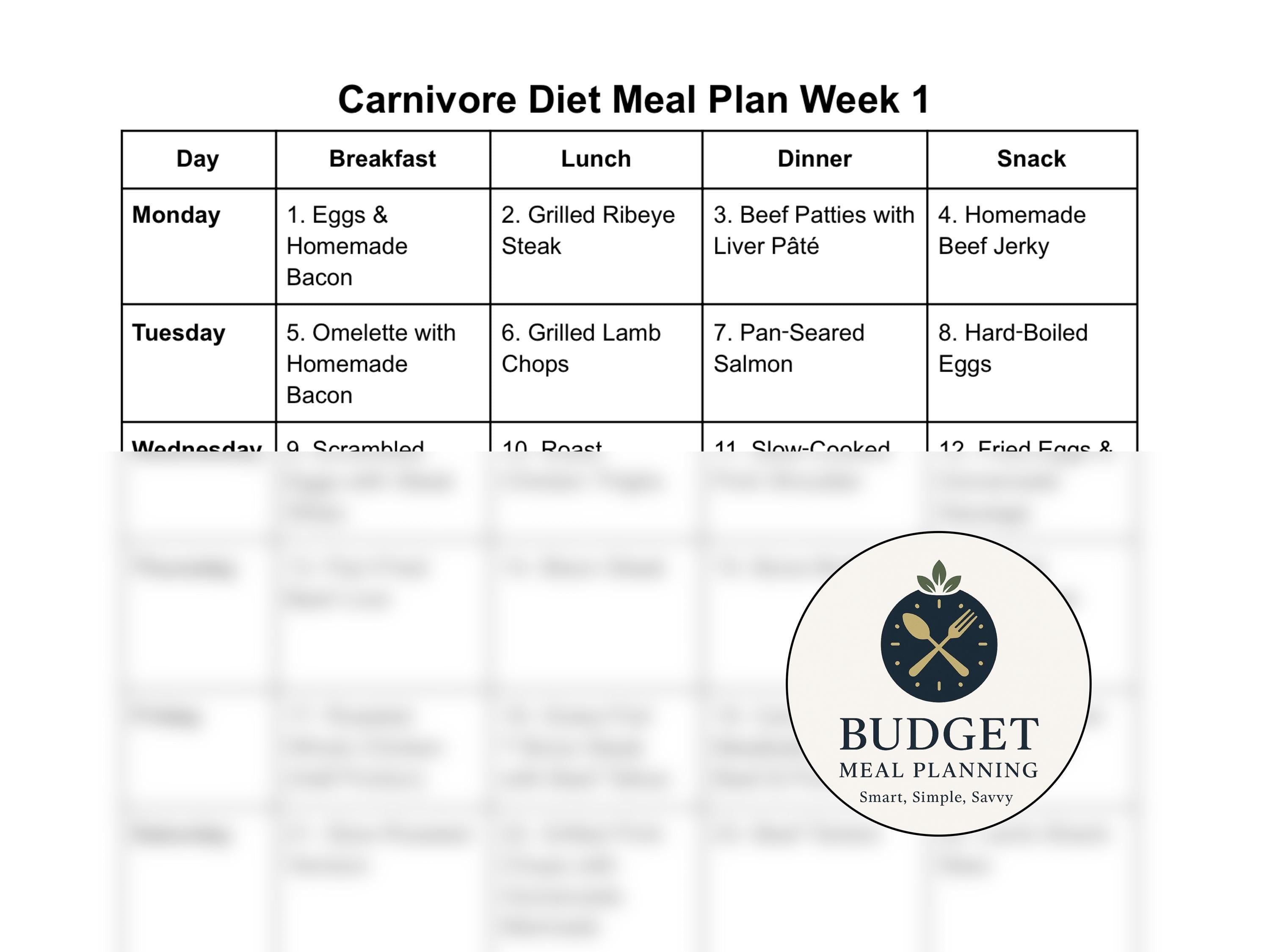 Carnivore Diet Meal Plan, 3-Month Low Carb Recipes, Easy Weekly Shopping Lists